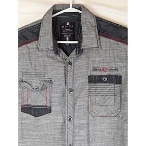 NOIZE Mens Short Sleeve Button Up Shirt Gray Denim Look Size M